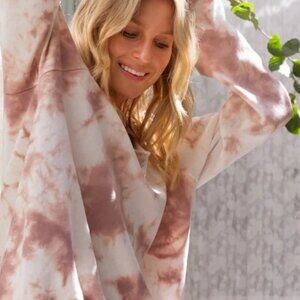 NEW LADIES SIZE S POL CREAM PURPLE TIE DYE LONG SLEEVE COTTON SHIRT TKT624